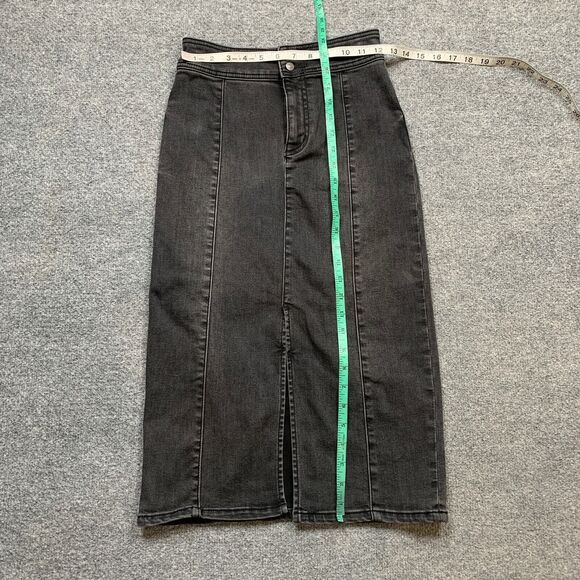 We The Free People Skirt Womens 26 Black Fade Denim Maddie Zip Front Slit Midi - Picture 6 of 12